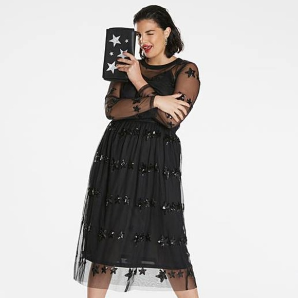 ASOS Curve Dresses & Skirts - Asos Simply Be 16 Black Star Sequin Sheer Dress